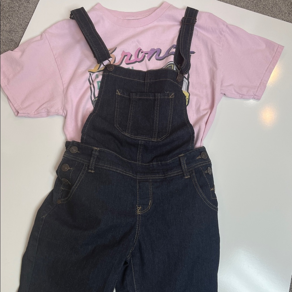 Overalls Dark Wash Blue Denim with Stretch and Suspender Back Size Small